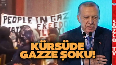 Erdoğan Kürsüde Şoku Yaşadı! Yüzüne Karşı Bağır Bağıra Gazze Protestosu! Anında Çıkarıldılar